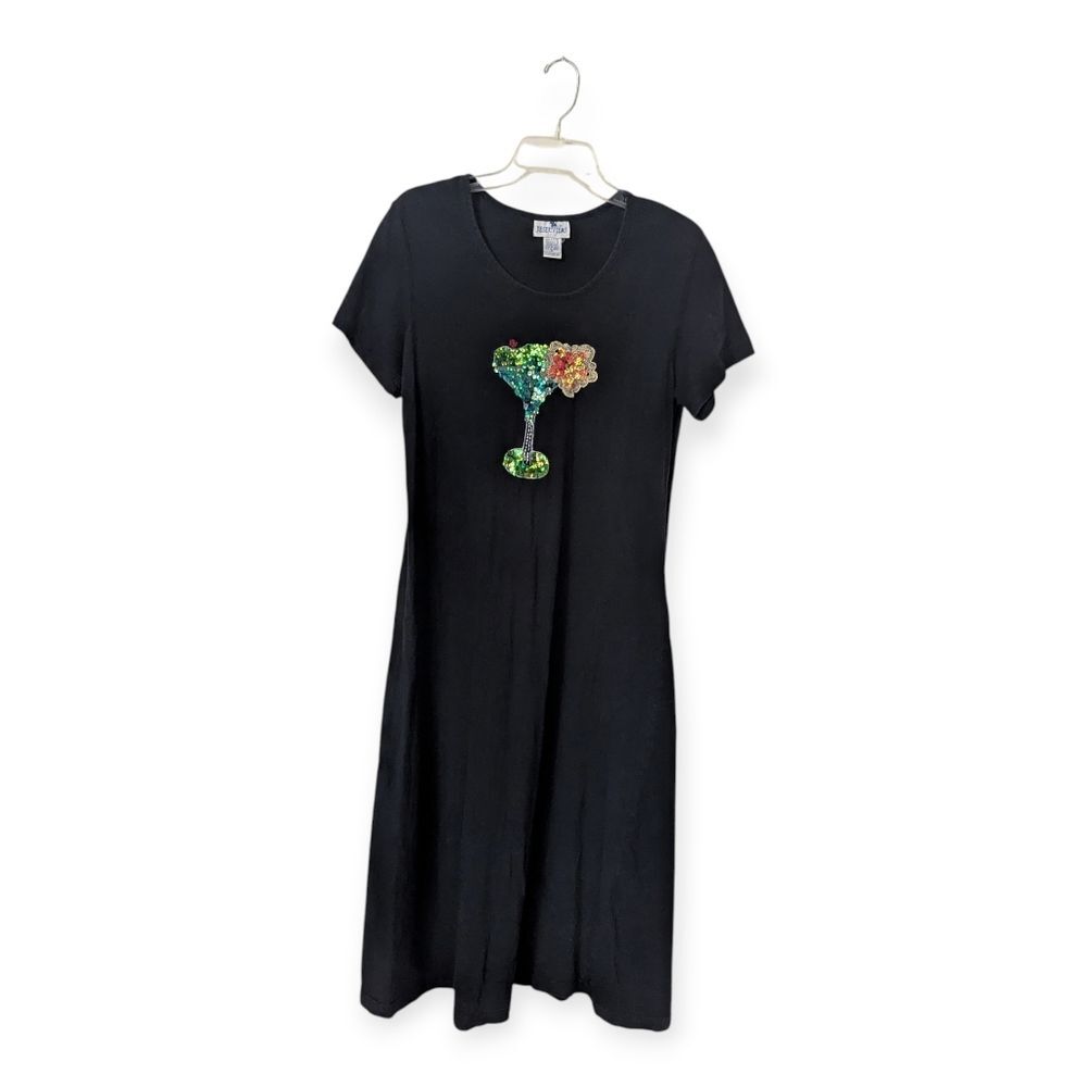 Vintage Quirky Sequin Martini T-shirt Midi Dress